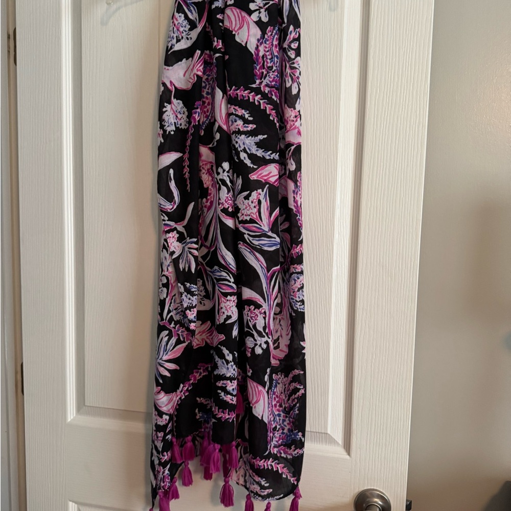 Lilly Pulitzer Black and Pink Floral Scarf